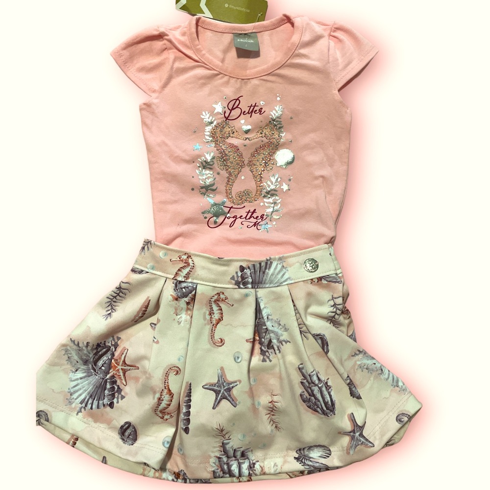 Little Girl Set, t-shirt with rhinestone and short-skirt